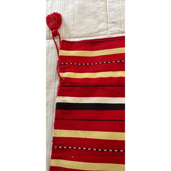 Vintage 1970's Handmade Romanian Drawstring Bag Purse Red Classic Romanian Text - Picture 6 of 8